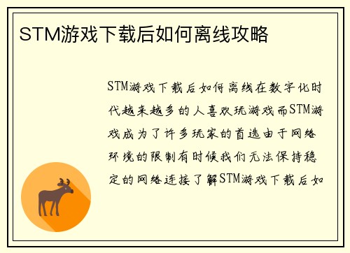 STM游戏下载后如何离线攻略